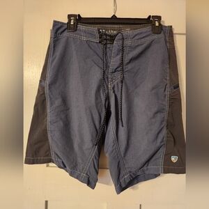 Kuhl Mutiny River Shorts Men's 30 Blue Nylon Stretch Zip Cargo Swim Trunks Beach